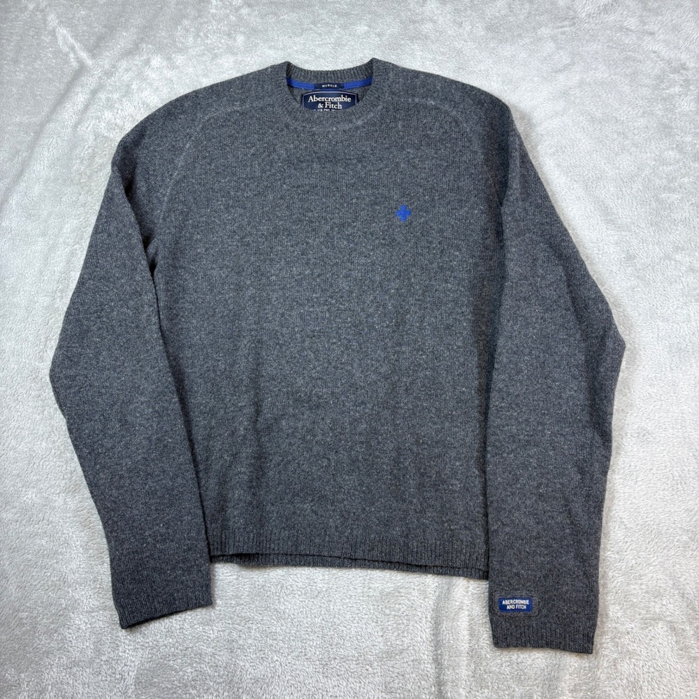 Abercrombie & Fitch Sweater Men Large Muscle Fit Charcoal Gray Lambswool Blend
